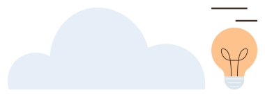 Parlayan ampulün yanında küçük düz çizgiler oluşturan bulut şekli. Teknoloji, yenilik, yaratıcılık, bulut hesaplama, fikirler, beyin fırtınası, girişimler, basit düz metafor