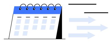 Gölgeli tarihli ve mavi oklu sarmal masa takvimi ilerleme ya da zaman çizgisi akışını gösteriyor. Proje yönetimi, verimlilik, iş akışı, zaman planlama, organizasyon için ideal