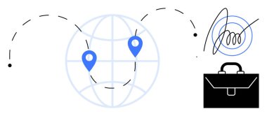 Küre üzerindeki kesik çizgilerle birbirine bağlı iki lobut, bir elektronik imza ve bir evrak çantası. Küresel ağ, lojistik, iş ortaklıkları, teknoloji ve uluslararası ticaret için ideal