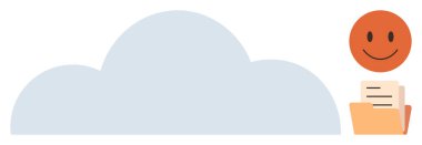 Bulut sembolünün yanında belgeleri tutan kişi dijital dosya depolama ve veri yedeklemesini sembolize ediyor. Bulut hesaplama, veri yönetimi, güvenlik, takım çalışması, dijital organizasyon ve bilişim için ideal