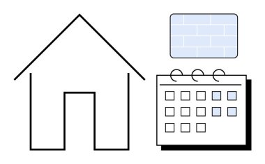 Tuğla tasarım bloğu olan ve ev projelerini, organizasyonları ya da duvarcılık işlerini temsil eden aylık takvimi olan ev taslağı. Gayrimenkul, inşaat, yenileme, zaman yönetimi ve planlama için ideal