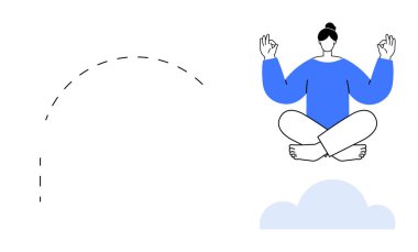 Nilüfer çiçeğiyle meditasyon yapan, bulutların üzerinde oturan, eğri büğrü çizgilerle sakin enerjiyi gösteren biri. Sağlık, farkındalık, denge, yoga, rahatlama odaklanması ve akıl sağlığı için idealdir. Basit.