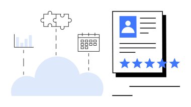 Bulut depolama, veri analizi, takvim planlama, kullanıcı profili ve derecelendirme sistemi birbiriyle bağlantılı. Teknoloji yenilikleri, dijital güvenlik, bulut uygulamaları, veriler için ideal