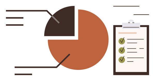 Пироговая диаграмма с ярлыками и буфером обмена, содержащим список выполненных задач. Идеально подходит для анализа данных, бизнес-планирования, стратегии, отчетности, оценки, принятия решений, производительности. Простая квартира