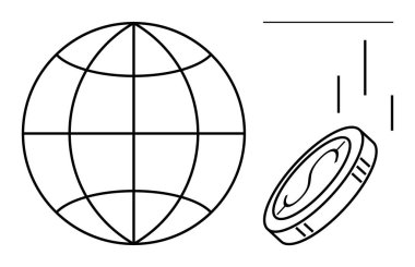 Küresel erişimi, parayı, yatırımı ve dinamikleri temsil eden düşen hatları temsil eden küre şebekesi. Finans, ekonomi, küreselleşme, yatırım piyasası büyümesi için idealdir. Basit düz