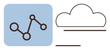 Veri ağı düğümleri ve bir bulut simgesi ile basit tasarım. Teknoloji, veri depolama, bulut hizmetleri, analitik, ağ oluşturma, yenilik ve minimalizm temaları için ideal. Basit bir düz metafor.