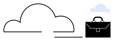 Kara hatlı bulut ve evrak çantası sembolleri bulut verilerini, güvenli dosya depolama ve erişilebilirliği vurguluyor. İş, teknoloji, güvenlik, veri yönetimi, dijital araçlar, uzaktan çalışma için ideal