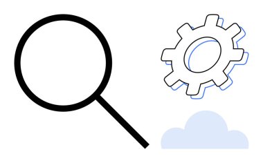 Büyüteç, ekipman ve bulut iletim analizi, geliştirme ve dijital sistemler. Teknoloji, araştırma, yenilik, süreç bulut hesaplama veri yeniliği için ideal basit düz