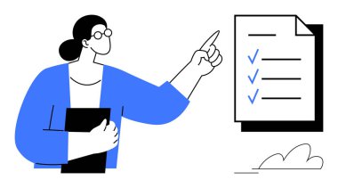 Organizasyon veya Görev Yönetimi İçin Anahtar Noktaları Vurgulanmış Kontrol Listesini Sunan Kadın