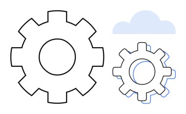İki vites, bir büyük ve bir küçük, arkasında minimalist bir bulut olan işbirliği ve mekanizmayı temsil ediyor. Takım çalışması, teknoloji, verimlilik, yenilik, bulut hesaplama süreci için ideal