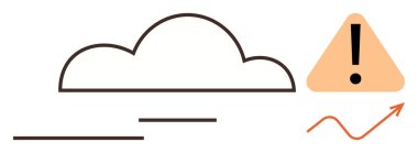 Büyük bulut, uyarı işareti, ünlem işareti, yükselen ok çizgisi. Risk, çevre, iklim değişikliği, siber güvenlik, veri güvenliği büyüme kavramları için idealdir. Basit düz metafor