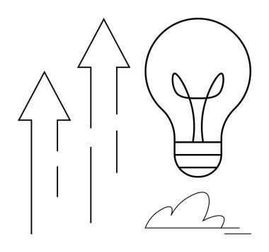 Ampul, gelişmeyi ve gelişmeyi temsil eden yukarı doğru üç okla fikirleri ve yeniliği simgeliyor. İlham, strateji, başarı, yaratıcılık, girişimcilik, yenilik, ilerleme için ideal