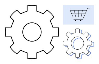 Vites çizgileri ve alışveriş arabası otomasyonu, teknolojiyi ve e-ticareti görselleştirin. İş, yenilik, çevrimiçi alışveriş, iş akışı, optimizasyon sistemleri ve entegrasyon için ideal. Basit düz