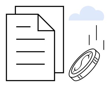 Kağıt belgeler, düşen madeni para ve bulut mali yönetim, ekonomi, tasarruf, yatırım, kâr riski ve büyümeyi öneriyor. Bütçe geliri ve varlıklar için ideal. Minimalist düz