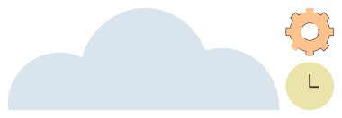 Teknoloji için teçhizatla sadeleştirilmiş bulut şekli ve zaman yönetimi için saat. Veri depolama, teknoloji, zaman, verimlilik, yenilik, otomasyon, uzaktan çalışma için ideal. Basit düz metafor