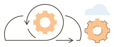 İçerideki bulut dairesel ok, dışarıdaki ikinci vites ve ince bulut aksanı. Teknoloji, yenilik, veri transferi, otomasyon, bulut depolama bilişim iş akışı için ideal. Basit düz