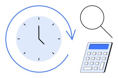 Dairesel oklu saat zaman takibini, büyüteç vurgusu incelemeyi ve hesap makinesi de hesaplamayı sembolize eder. Üretkenlik, analiz, araştırma, organizasyon, planlama için ideal