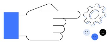 El işaretleri, karar verme mekanizmasını, verimliliği ve kontrolü sembolize ederken, duygu durumlarını gösteren duygu simgelerinin yanı sıra. Takım çalışması, geri bildirim, üretkenlik, kullanıcı deneyimi, duygu için ideal