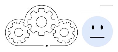 Tarafsız yüzün yanında birbirine bağlı vitesleri olan bir bulut. Teknoloji, otomasyon, yenilik, işbirliği, süreç yönetimi, dijital dönüşüm, duygusal tarafsızlık için ideal. Basit düz
