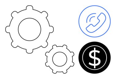 Vitesler takım çalışmasını temsil eder, mavi daire ile telefon iletişimi simgeler, ve dolar işareti ile siyah çember finansal başarıyı simgeler. İş için ideal, takım çalışması, iletişim, süreçler