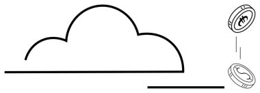 Bulut şekli düşen paralarla eşleşir, çevrimiçi veri depolama, dijital para birimi ve merkezi olmayan ekonomiyi temsil eder. Teknoloji, finans, engelleme zinciri, yatırım, yenilik İnternet için ideal