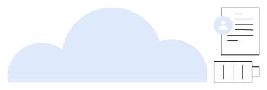 Kullanıcı profili kartı ve veri yönetimi simgesine sahip mavi bulut basit bir dairede bulut veri depolama, kullanıcı yönetimi, yedekleme, işbirliği, organizasyon, teknoloji entegrasyonu ve gizlilik öneriyor