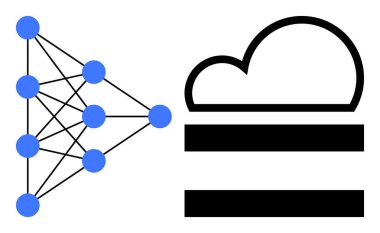 Birbirine bağlı mavi düğümler ağı, yapay zekayı, bulut hesaplamasını, veri depolamasını, teknolojiyi, makine öğrenmesini, yeniliği, bağlantıyı sembolize eden veri katmanlı bulutlar. Analitik araştırma teknolojisi için ideal