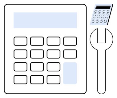 Hesap makinesi ve ingiliz anahtarı finansal hesaplamaları, araçları ve problem çözmeyi vurguluyor. Muhasebe, bütçe, optimizasyon, iş çözümleri, mali sağlık, maliyet yönetimi ve onarım için ideal