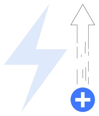 Mavi yıldırım yukarı doğru giden bir okun yanında artı işareti ile enerji, büyüme, gelişme, motivasyon, sağlık, başarı ve ilerlemeyi sembolize eder. İş teknolojisi sağlığı için ideal