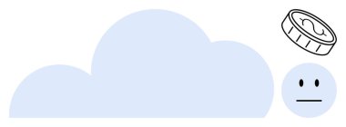 Bulut şekli, bozuk para ve nötr yüz bulut depolama, dijital maliyet, duygu ve karar verme mekanizmasını sembolize ediyor. Teknoloji için ideal, gider değeri finans verisi minimalizmi. Basit düz metafor