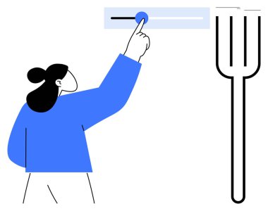 Kadın kontrol panelinde kaydırma hareketi, görevleri basitleştiriyor. Ses ayarları, kullanıcı deneyimi, teknoloji esnekliği, özelleştirme, tercihler, hassas karar verme mekanizması için idealdir. Modern düz metafor