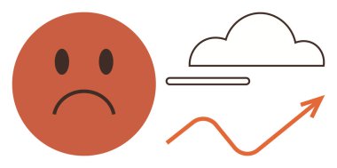 Üzgün yüz duygularını ifade ediyor, belirsizlik bulutu, ve gelişim için yükselen bir ok. Büyüme, değişim, duygu, psikoloji, başarı direnci için idealdir. Basit bir düz metafor.