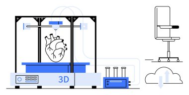 İnsan kalbi ve bağlı teknoloji elementleri üreten 3D yazıcı yenilik sergiliyor. Sağlık, biyomedikal bilim, teknolojik gelişmeler, geleceksel tasarım, dijital