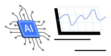 Yapay zeka mikroçipi çizilmiş veri eğilimleri olan bir çizgi grafiğinin yanındaki devrelerle bağlı. Teknoloji, yenilik, veri analizi, yapay zeka gelişmeleri, makine öğrenimi, ilerleme, dijital dönüşüm için ideal