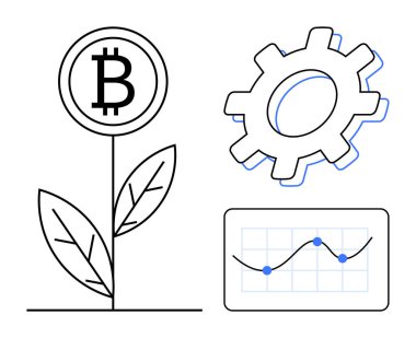 Bitcoin bitkisi büyümeyi simgeler, engelleme teknolojisi için teçhizat ve analitik için grafik. Yatırım, kripto para birimi, engelleme zinciri, teknoloji, iş büyümesi, finans ve yenilik için ideal