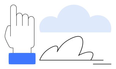 Bir bulut simgesi ve soyut şekillerin yanında uzanan işaret parmağı. Büyüme, yenilik, karar verme, bağlantı, navigasyon, arzu, yaratıcılık için idealdir. Basit düz metafor