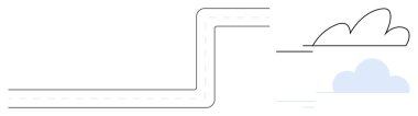 Kırpılmış işaretli kıvrımlı yol minimalist bulut tasarımına doğru gidiyor. Yolculuk için ideal, bağlantı, hedefler, vizyon, ulaşım, başarı, gelecek. Gösterişli, düz bir metafor.