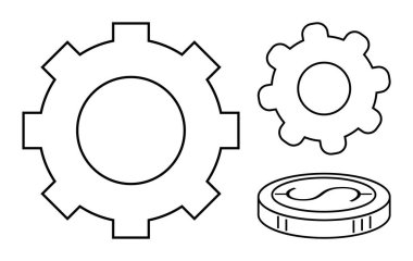 Madeni paranın yanında iki farklı vites, üretkenliği, takım çalışmasını ve finansal organizasyonu temsil ediyor. Ekonomi, iş dünyası, mekanik, işbirliği, yenilik stratejisi verimlilik temaları için ideal