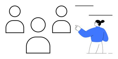 İçeriği gösteren bir lider figürüne sahip üç kişilik soyut bir grup. Takım çalışması, liderlik, işbirliği, rehberlik, iletişim, organizasyon ve karar verme için ideal. Basit düz