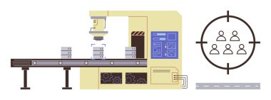 Bir konveyör hattında robot üretim makinesi. Ürünleri inceliyor. Yanında da grafikleri hedef alan insanlar var. Otomasyon, kesinlik, teknoloji, imalat, yenilik, optimizasyon için ideal