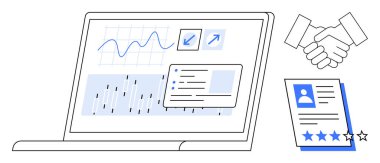 Grafik ve veri tabanlı dizüstü bilgisayar, el sıkışma anlaşması, dereceli profesyonel özgeçmiş. İşe alım, insan kaynakları, analitik, işbirliği, iş büyümesi, iş arama teknolojisi için ideal