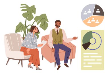 İki meslektaş veri tablolarını incelerken bir tartışmaya giriştiler. Takım çalışması, işbirliği, ofis kültürü, iletişim, veri analizi, kurumsal strateji, basit düz metafor