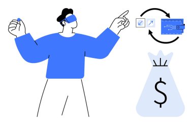 Bireysel etkileşim dijital arayüzle, çevrimiçi finansal işlemleri temsil ediyor. Konseptler için idealdir Fintech, online bankacılık, kripto para, e-ticaret, tasarruflar, yatırımlar