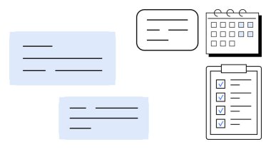 Yapışkan notlar, listeli pano, takvim ve konuşma balonu vurgulama görev organizasyonu, planlama ve uygulama. Takım çalışması için ideal, verimlilik, hatırlatıcı programlama beyin fırtınası