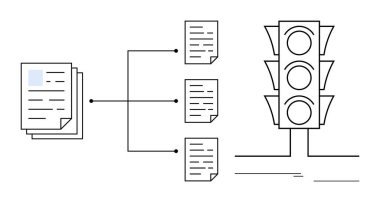 Trafik ışığına bağlanan bir yığın belge ayrı ayrı kâğıtlara ayrılıyor. İş akışı, karar verme, süreç optimizasyonu, belge yönetimi, organizasyon, onaylar için ideal