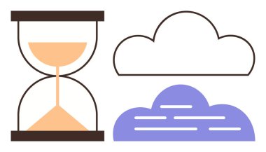 Kum saati, zamanı simgeleyen kum saati ana hatlı bulut ve soyut bulut. Zaman yönetimi, üretkenlik, hayal gücü, soyut kavramlar, hafıza, planlama modern sanat için idealdir.