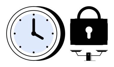 Saat, kilit ve ölçek, dakiklik, koruma ve adalet temalarını birleştirir. Güvenlik, zaman yönetimi, hukuki kavramlar verimlilik ve adalet için idealdir. Basit düz metafor