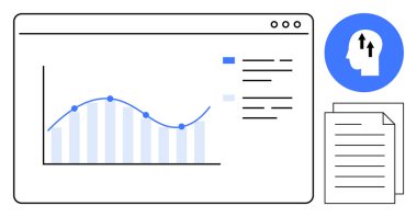 Veri analiz konsepti. Grafikler ve çizelgeler ile veri görselleştirmesi görüşü geliştirir. Veri yönetimi algılamayı geliştirir ve karar vermeyi destekler. İş, finans ve araştırma için mükemmel.
