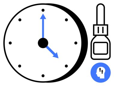 Sağlık hizmeti hatırlatma konsepti. Saat ve göz damlaları göz bakımı rutinine uygun. Sağlık hizmetleri dayanışması ve rutin tıbbi uygulamalar destekleniyor. Sağlık uygulamaları, tıbbi araçlar, görsel eğitim, kişisel