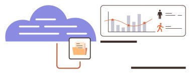 Bağlı klasör ve veri tablolarına sahip bulut kullanıcı etkinliği ve eğilimlerini takip ediyor. Veri yönetimi, teknoloji, analitik, bulut hesaplama, istatistik, takım çalışması, ilerleme için ideal. Basit.